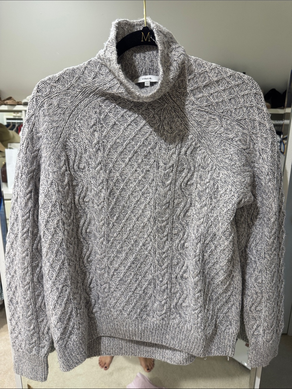 Vince Men’s Cable Turtleneck Sweater in Light Heather Gray